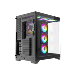 GameMax HYPE A Full View Mid Tower ATX Gaming PC Case Black Edition, Panoramic Tempered Glass Chassis, Full-View Showcase Design, Premium Gaming PC Case