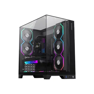 GameMax INFINITY PRO Panoramic Mid Tower Gaming PC Case Black Edition, Tempered Glass Chassis, Full-View Showcase Design, Premium Gaming and Performance PC Case