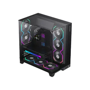 GameMax INFINITY PRO Panoramic Mid Tower Gaming PC Case Black Edition, Tempered Glass Chassis, Full-View Showcase Design, Premium Gaming and Performance PC Case