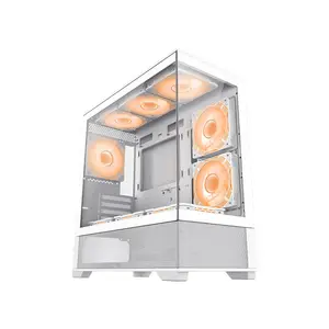 GameMax VISTA MW White Micro-ATX Full View Gaming PC Case, Panoramic Tempered Glass Chassis, Full-View Showcase Design, Compact Gaming and Performance PC Case