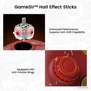 GameSir Nova 2 Lite Iron Man Limited Edition Wireless Multiplatform Controller, Marvel Licensed, Hall Effect Sticks & Triggers, 1000Hz Polling Rate, Mechanical Circular D-Pad, Trigger Stops, 2 Macro Back Buttons, Bluetooth / 2.4GHz / USB-C
