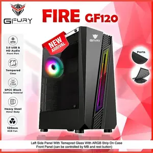 GFURY FIRE GF 120 Black Gaming Case, Tempered Glass Mid-Tower Chassis, Optimized Airflow Design, Compact Gaming PC Case for Modern Hardware Builds