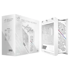 ASUS GX601S ROG Strix Helios II White Edition EATX Mid Tower Gaming Case, Dual Tempered Glass Panels, 420mm Radiator Support, 450mm GPU Clearance, 4 Pre-Installed 140mm Fans