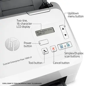 HP ScanJet Enterprise Flow 7000 s3 Document Scanner, Sheet-Fed Duplex Scanning, 600 DPI Optical Resolution, Up to 75 Pages Per Minute, 80-Sheet Automatic Document Feeder, USB 3.0 Connectivity