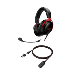 HyperX Cloud III Wired Gaming Headset Open Box, DTS Headphone:X Spatial Audio, 53mm Angled Drivers, Detachable Noise-Cancelling Microphone, USB-C USB-A and 3.5mm Multi-Platform Connectivity