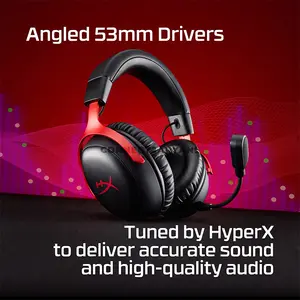 HyperX Cloud III S Wireless Gaming Headset Black/Red, 53mm Angled Dynamic Drivers, 2.4GHz Wireless & Bluetooth 5.3, Up to 120-Hour 2.4GHz / 200-Hour Bluetooth Battery Life, Detachable 10mm Microphone, 20m Wireless Range, Multi-Platform Gaming Headset