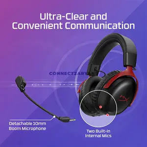 HyperX Cloud III S Wireless Gaming Headset Black/Red, 53mm Angled Dynamic Drivers, 2.4GHz Wireless & Bluetooth 5.3, Up to 120-Hour 2.4GHz / 200-Hour Bluetooth Battery Life, Detachable 10mm Microphone, 20m Wireless Range, Multi-Platform Gaming Headset