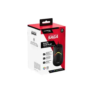 HyperX Pulsefire Saga Wired Gaming Mouse Black, HyperX 26K Sensor, Up to 26000 DPI, 8000Hz Polling Rate, 650 IPS Tracking, 50G Acceleration, HyperX Optical Switches, 69g Lightweight Modular Design, 6 Buttons, RGB Lighting & HyperFlex 2 USB Cable