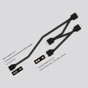 ID-COOLING FS-04 ARGB Splitter Cable, 5V 3-Pin Addressable RGB Hub, Multi-Device Lighting Synchronization, ARGB Expansion Connectivity Accessory