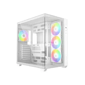 ID-COOLING VIEW 510 ARGB WHITE ATX PC Case, 407mm GPU Support, Dual 360mm Radiator Support, 4 Pre-Installed 120mm ARGB Fans, 162mm CPU Cooler Clearance, Tempered Glass Panels & USB Type-C Front I/O