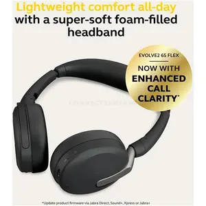 Jabra Evolve2 65 26699-989-999 Flex Stereo Professional Wireless Office Headset, 28mm Speakers, Hybrid ANC, 6-Microphone Technology, Bluetooth 5.2, 30m Wireless Range, Up to 32 Hours Battery, HearThrough & 360° Busylight