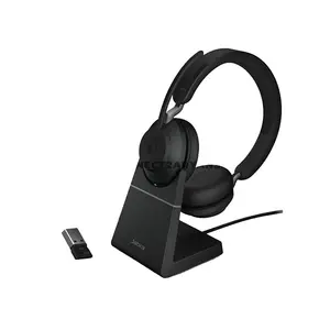 Jabra Evolve2 65 26599-999-989 MS Stereo Professional Wireless Office Headset with Charging Stand, 40mm Speakers, 3-Microphone Technology, Bluetooth 5.0, Jabra Link 390a USB-A Adapter, 30m Wireless Range & Up to 37 Hours Battery