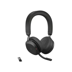 Jabra Evolve2 75 27599-999-999 MS Teams Stereo Professional Wireless Headphone, 40mm Speakers, Advanced ANC, 8-Microphone Technology, Bluetooth 5.2, Jabra Link 390 USB-A Adapter, HearThrough, 30m Range & Up to 36 Hours Battery