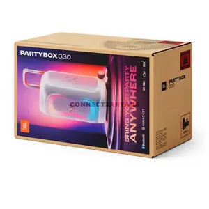 JBL PartyBox 330 White Portable Party Speaker, 280W JBL Sound, AI Sound Boost, Bluetooth 6.0, Adaptive Lightshow, 18-Hour Battery, IPX4 Splashproof, Auracast, Dual Mic & Guitar Inputs, Wheels & Handle