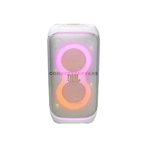JBL PartyBox Stage 320 White Portable Party Speaker, 240W RMS JBL Pro Sound, AI Sound Boost, Bluetooth 5.4, Adaptive Lightshow, 18-Hour Battery, IPX4 Splashproof, Auracast, Dual Mic & Guitar Inputs, Wheels & Handle