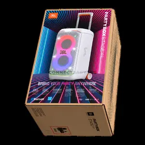 JBL PartyBox Stage 320 White Portable Party Speaker, 240W RMS JBL Pro Sound, AI Sound Boost, Bluetooth 5.4, Adaptive Lightshow, 18-Hour Battery, IPX4 Splashproof, Auracast, Dual Mic & Guitar Inputs, Wheels & Handle