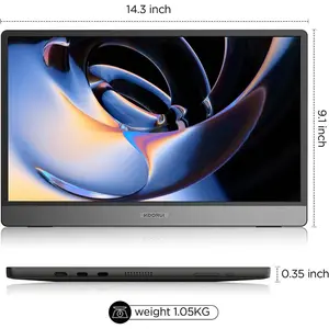 KOORUI E1511A 15.6 Inch FHD Portable Monitor, Full HD Resolution, Slim Travel Design, Portable Connectivity Productivity Display