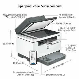 HP LaserJet MFP M236sdw Monochrome Laser Printer, Print Copy Scan Functions, Automatic Duplex Printing, Wi-Fi Ethernet and USB Connectivity, Compact Multifunction Business Printer