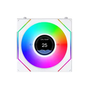 LIAN LI UNI FAN SL-INF LCD FLEX Reverse 120 White ARGB PWM Case Fans 3-Pack, 1.8-Inch 400×400 LCD, 2200 RPM, 65.7 CFM, 2.85mmH₂O, 58 LEDs, FDB Bearing, Model 12RSLIND1F3W
