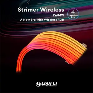 Lian Li Strimer Wireless CPU 2×8-Pin 260mm RGB Light Cable Black Edition, Addressable RGB CPU Power Extension Cable, Wireless Lighting Control Modding Accessory