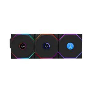 Lian Li UNI FAN TL-LCD Wireless 120 ARGB Case Fan Kit Black, Triple 120mm PWM Fans, Integrated LCD Display, 1900 RPM Fan Speed, 62 CFM Airflow, Wireless Controller ARGB Cooling Fan Pack