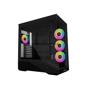 Lian Li Vector V100R Black Mid-Tower Gaming Case, 4x Pre-Installed 120mm Fans, Dual 4mm Tempered Glass Panels, 270° View, ATX / M-ATX / Mini-ITX Support, Back-Connect Ready, 420mm GPU, 360mm Radiator, ARGB Strip, V100RX