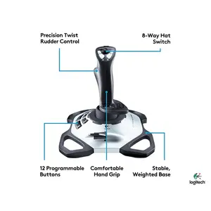 Logitech G Extreme 3D Pro USB Flight Joystick with Precision Twist Rudder Control, 12 Programmable Buttons, 8-Way Hat Switch, Rapid-Fire Trigger, Weighted Base for Windows PC Flight Simulation Games
