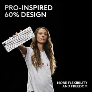 Logitech G PRO X 60 LIGHTSPEED RGB Wireless Mechanical Gaming Keyboard, White, 60% Layout, Optical Tactile Switches, LIGHTSYNC RGB, KEYCONTROL, Esports Keyboard