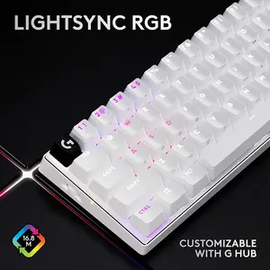 Logitech G PRO X 60 LIGHTSPEED RGB Wireless Mechanical Gaming Keyboard, White, 60% Layout, Optical Tactile Switches, LIGHTSYNC RGB, KEYCONTROL, Esports Keyboard
