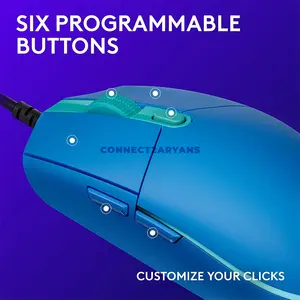 Logitech G203 LIGHTSYNC Blue Wired Gaming Mouse, Gaming-Grade Sensor, 200–8000 DPI, 6 Programmable Buttons, LIGHTSYNC RGB with 16.8 Million Colors, Classic 6-Button Design, Logitech G HUB Support