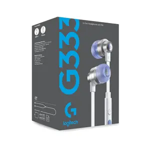 Logitech G333 Gaming Earphones White, Dual Dynamic Audio Drivers, USB-C and 3.5mm AUX Connectivity, In-Line Microphone and Controls, Premium Aluminum Housing, In-Ear Gaming Headset