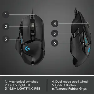 Logitech G502 HERO Gaming Mouse Black Edition, HERO Sensor Technology, RGB Lighting Effects, High-Performance Gaming Mouse