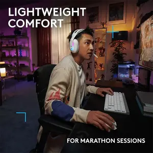 Logitech G522 LIGHTSPEED Wireless Gaming Headset White, Tri-Mode Connectivity, PRO-G Drivers, RGB Lighting, Detachable Mic