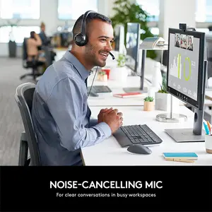 Logitech H390 USB-A Noise-Canceling Stereo Wired Headset, Digital Audio Performance, Inline Control Design, Professional Business Headphones