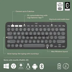 Logitech Pebble Keys 2 K380s Slim Multi-Device Bluetooth Wireless Keyboard, Easy-Switch 3-Device Pairing, Quiet Low-Profile Keys, Customizable Fn Shortcuts & 36-Month Battery Life