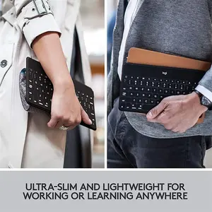 Logitech Keys-To-Go Ultra-Portable Wireless Keyboard Black Edition, Slim Bluetooth Connectivity Design, Lightweight Productivity Keyboard, Multi-Device Portable Typing Solution