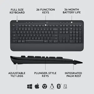 Logitech MK650 Bluetooth Full-Size Keyboard and Mouse Combo, Multi-Device Wireless Connectivity, Productivity-Focused Design, Professional Office Peripheral Set