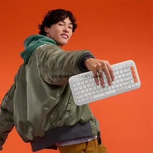 Logitech POP Icon Keys 920-013084 Bluetooth Wireless Keyboard Off White & Orange, Compact Low-Profile Layout, 4 Customizable Action Keys, Easy-Switch 3-Device Connectivity, Quiet Typing & 36-Month Battery Life