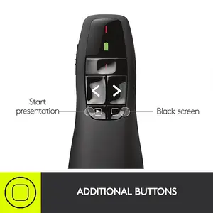 Logitech R400 Laser Presentation Remote with Red Laser Pointer, Wireless Presentation Clicker, Slide Control Design, Professional Meeting and Conference Remote