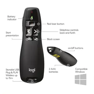 Logitech R400 Laser Presentation Remote with Red Laser Pointer, Wireless Presentation Clicker, Slide Control Design, Professional Meeting and Conference Remote