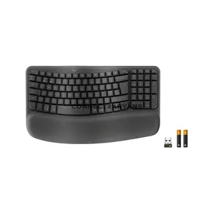 Logitech Wave Keys for Business Graphite Ergonomic Wireless Keyboard, English International QWERTY, Wave Design, Cushioned Palm Rest, Logi Bolt USB-A + Bluetooth 5.1, Easy-Switch 3 Devices, Up to 36-Month Battery, 920-012334