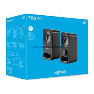Logitech Z150 Black Compact Stereo Speakers, 6W Peak / 3W RMS Output, Dual 2-Inch Drivers, 3.5mm Audio Input, Front Headphone Jack, Integrated Power & Volume Controls, Compact Desktop Speaker System