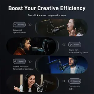 Maono PD300X Dynamic Microphone, USB and XLR Dual Output Connectivity, 192kHz/24-Bit High-Resolution Audio Recording, Smart Knob Control, Broadcast and Content Creation Microphone Black