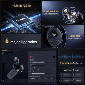 Maono PD300X Dynamic Microphone, USB and XLR Dual Output Connectivity, 192kHz/24-Bit High-Resolution Audio Recording, Smart Knob Control, Broadcast and Content Creation Microphone Black