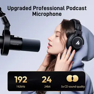 Maono PD300X Dynamic Microphone, USB and XLR Dual Output Connectivity, 192kHz/24-Bit High-Resolution Audio Recording, Smart Knob Control, Broadcast and Content Creation Microphone Black