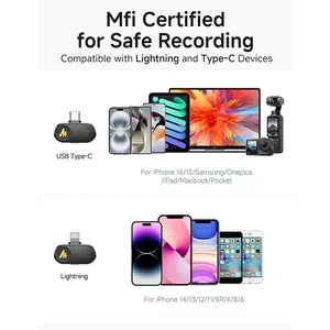 Maono Wave T1 Mini PC2 Wireless Lavalier Microphone, USB-C/Lightning, 48kHz/16-bit Audio, 4-Level AI Noise Cancellation, Charging Case