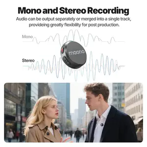 Maono Wave T5 Wireless Lavalier Microphone, USB-C/Lightning/3.5mm, 48kHz/24-bit Audio, AI Noise Cancellation, Charging Case