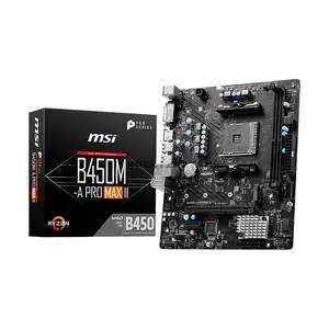 MSI B450M-A PRO MAX II AMD B450 Micro-ATX Motherboard, AM4 Socket, Ryzen 5000 Series Support, 2x DDR4 Up to 64GB 4133MHz OC, PCIe 3.0 x16, M.2 PCIe 3.0 x4, HDMI 2.0b, DVI-D, 2.5G LAN & 7.1-Channel HD Audio