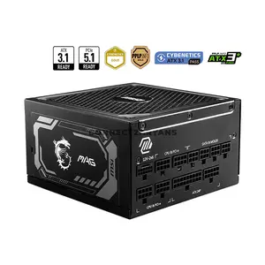 MSI MAG A1250GL PCIE5 1250W Fully Modular Power Supply, ATX 3.1 Ready, PCIe 5.1 16-Pin 600W Connector, 80 PLUS Gold Efficiency, 135mm Fluid Dynamic Bearing Fan, Active PFC, Flat Cables