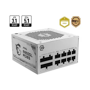 MSI MAG A850GL PCIE5 850W Power Supply White Edition, 80 PLUS Gold Certified Efficiency, PCIe 5.0 Ready Design, Fully Modular Cable Management, High-Performance Gaming PSU